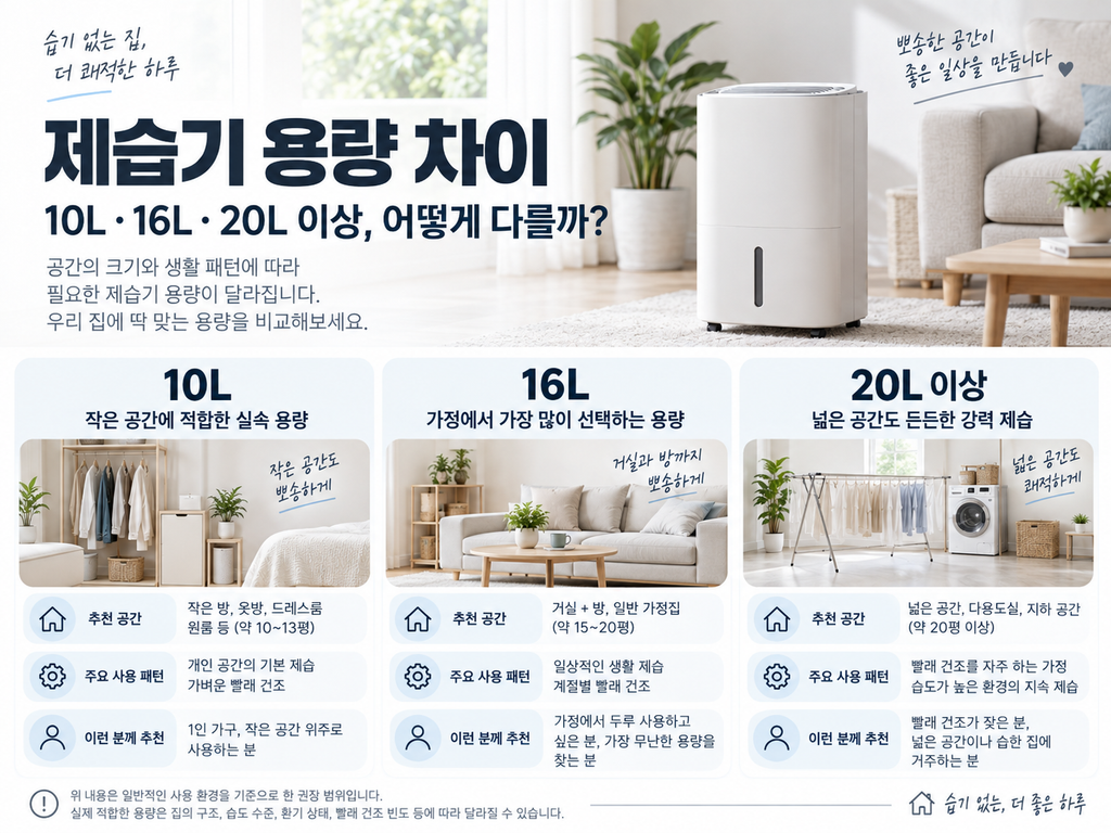제습기 10L 16L 20L 용량 차이 비교