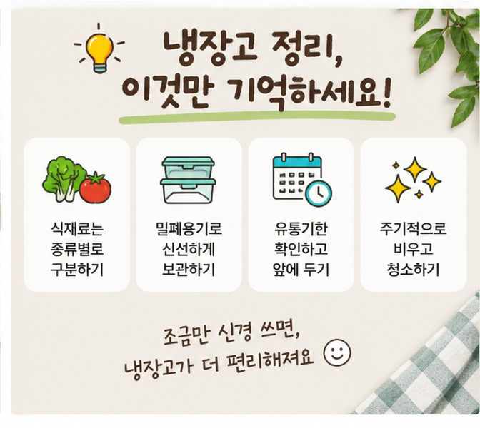 냉장고 정리 핵심 팁, 식재료 구분과 밀폐용기 보관 방법